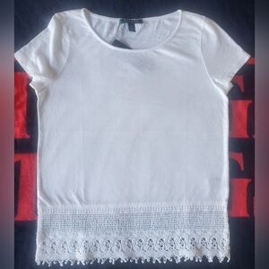 Ralph Lauren White Women's Tee with Lace Hem